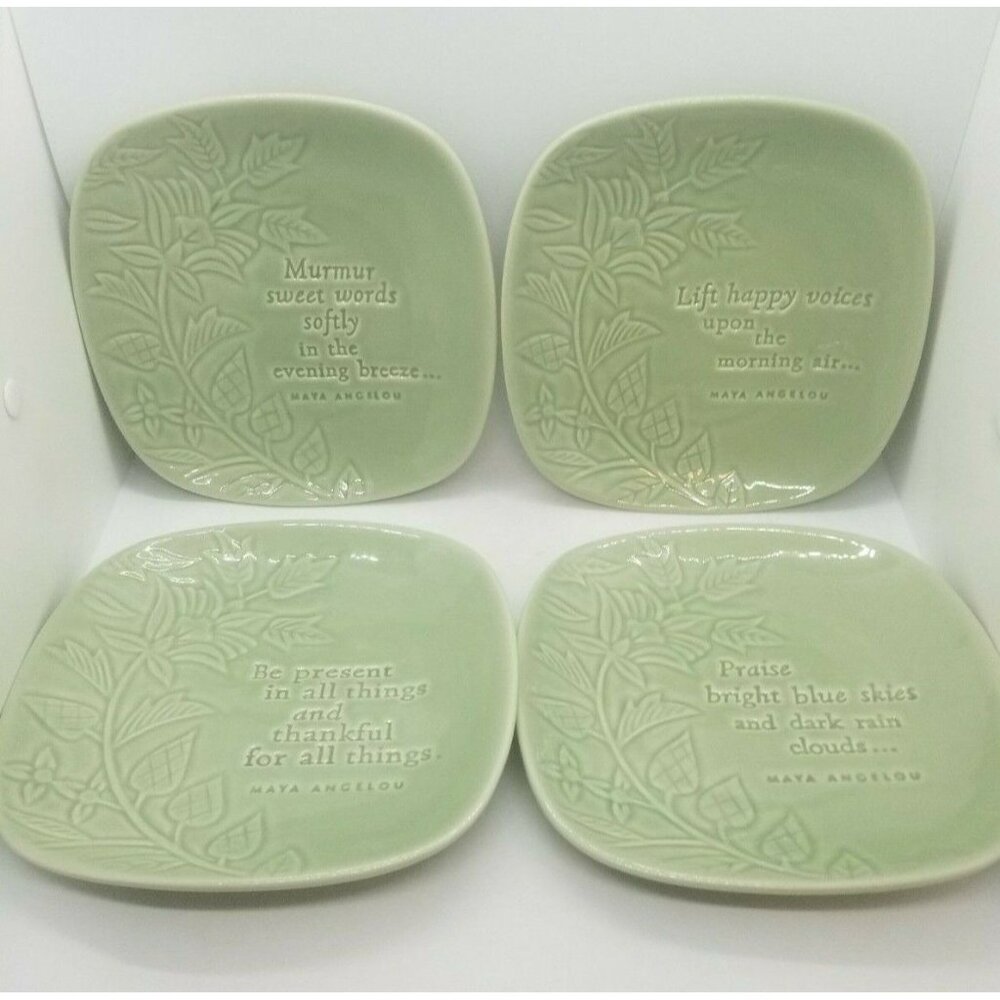 Maya Angelou Inspirational Decorative Plates Dessert Sea Foam Green Set of 4